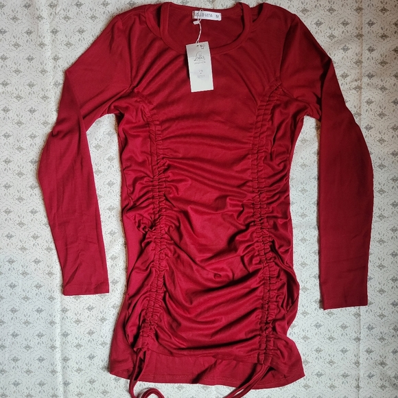 Long Sleeve Ruched Tie Dress ❤ - Picture 2 of 3